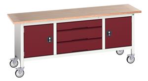 16923232.** verso mobile storage bench (mpx) with cupboard / 3 drawer cab / cupboard. WxDxH: 2000x600x830mm. RAL 7035/5010 or selected